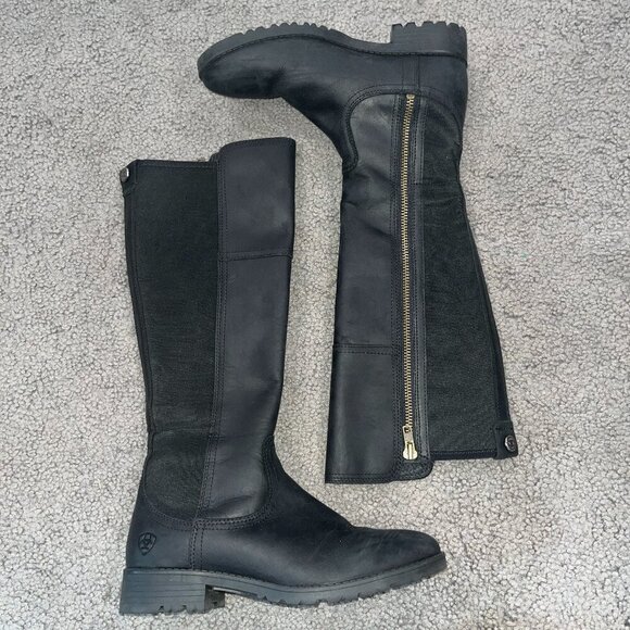 ARIAT SUTTON II WATERPROOF BLACK TALL BOOTS SIDE ZIPPER WESTERN EQUESTRIAN 6.5 - Picture 1 of 10